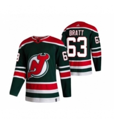 Men's New Jersey Devils #63 Jesper Bratt Green 2020-21 Reverse Retro Alternate Hockey Jersey