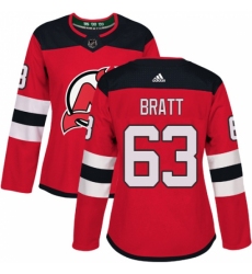 Women's Adidas New Jersey Devils #63 Jesper Bratt Authentic Red Home NHL Jersey