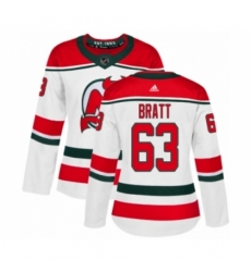 Women's Adidas New Jersey Devils #63 Jesper Bratt Authentic White Alternate NHL Jersey