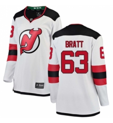 Women's New Jersey Devils #63 Jesper Bratt Fanatics Branded White Away Breakaway NHL Jersey