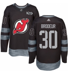 Men's Adidas New Jersey Devils #30 Martin Brodeur Authentic Black 1917-2017 100th Anniversary NHL Jersey