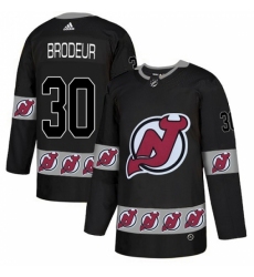 Men's Adidas New Jersey Devils #30 Martin Brodeur Authentic Black Team Logo Fashion NHL Jersey