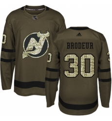 Men's Adidas New Jersey Devils #30 Martin Brodeur Authentic Green Salute to Service NHL Jersey