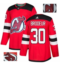 Men's Adidas New Jersey Devils #30 Martin Brodeur Authentic Red Fashion Gold NHL Jersey