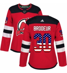 Women's Adidas New Jersey Devils #30 Martin Brodeur Authentic Red USA Flag Fashion NHL Jersey