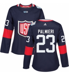Women's Adidas Team USA #23 Kyle Palmieri Authentic Navy Blue Away 2016 World Cup Hockey Jersey
