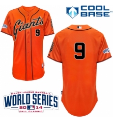 Men's Majestic San Francisco Giants #9 Brandon Belt Authentic Orange Alternate Cool Base w/2014 World Series Patch MLB Jersey