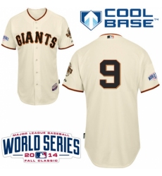 Men's Majestic San Francisco Giants #9 Brandon Belt Replica Cream Home Cool Base w/2014 World Series Patch MLB Jersey