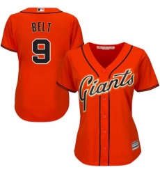 Women's Majestic San Francisco Giants #9 Brandon Belt Authentic Orange Alternate Cool Base MLB Jersey