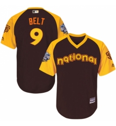 Youth Majestic San Francisco Giants #9 Brandon Belt Authentic Brown 2016 All-Star National League BP Cool Base MLB Jersey
