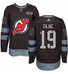 Men's Adidas New Jersey Devils #19 Travis Zajac Authentic Black 1917-2017 100th Anniversary NHL Jersey