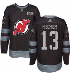 Men's Adidas New Jersey Devils #13 Nico Hischier Authentic Black 1917-2017 100th Anniversary NHL Jersey