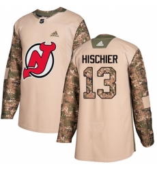 Men's Adidas New Jersey Devils #13 Nico Hischier Authentic Camo Veterans Day Practice NHL Jersey