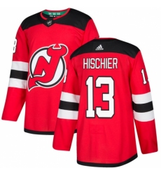 Men's Adidas New Jersey Devils #13 Nico Hischier Authentic Red Home NHL Jersey