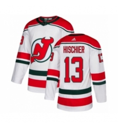 Men's Adidas New Jersey Devils #13 Nico Hischier Authentic White Alternate NHL Jersey