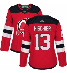Women's Adidas New Jersey Devils #13 Nico Hischier Authentic Red Home NHL Jersey