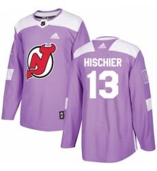 Youth Adidas New Jersey Devils #13 Nico Hischier Authentic Purple Fights Cancer Practice NHL Jersey