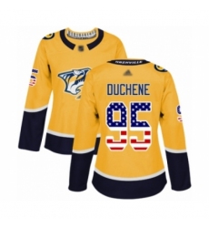 Women's Nashville Predators #95 Matt Duchene Authentic Gold USA Flag Fashion Hockey Jersey