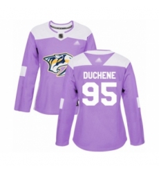 Women's Nashville Predators #95 Matt Duchene Authentic Purple Fights Cancer Practice Hockey Jersey