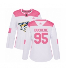 Women's Nashville Predators #95 Matt Duchene Authentic White Pink Fashion Hockey Jersey