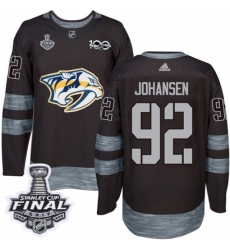 Men's Adidas Nashville Predators #92 Ryan Johansen Authentic Black 1917-2017 100th Anniversary 2017 Stanley Cup Final NHL Jersey