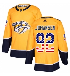 Men's Adidas Nashville Predators #92 Ryan Johansen Authentic Gold USA Flag Fashion NHL Jersey