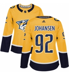 Women's Adidas Nashville Predators #92 Ryan Johansen Authentic Gold Home NHL Jersey