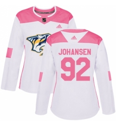 Women's Adidas Nashville Predators #92 Ryan Johansen Authentic White/Pink Fashion NHL Jersey