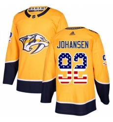 Youth Adidas Nashville Predators #92 Ryan Johansen Authentic Gold USA Flag Fashion NHL Jersey