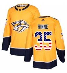 Men's Adidas Nashville Predators #35 Pekka Rinne Authentic Gold USA Flag Fashion NHL Jersey