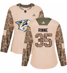 Women's Adidas Nashville Predators #35 Pekka Rinne Authentic Camo Veterans Day Practice NHL Jersey