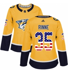 Women's Adidas Nashville Predators #35 Pekka Rinne Authentic Gold USA Flag Fashion NHL Jersey