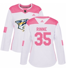 Women's Adidas Nashville Predators #35 Pekka Rinne Authentic White/Pink Fashion NHL Jersey