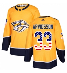 Men's Adidas Nashville Predators #33 Viktor Arvidsson Authentic Gold USA Flag Fashion NHL Jersey