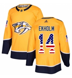 Men's Adidas Nashville Predators #14 Mattias Ekholm Authentic Gold USA Flag Fashion NHL Jersey