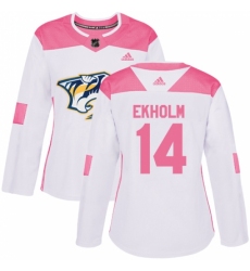 Women's Adidas Nashville Predators #14 Mattias Ekholm Authentic White/Pink Fashion NHL Jersey