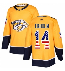 Youth Adidas Nashville Predators #14 Mattias Ekholm Authentic Gold USA Flag Fashion NHL Jersey