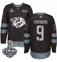 Men's Adidas Nashville Predators #9 Filip Forsberg Authentic Black 1917-2017 100th Anniversary 2017 Stanley Cup Final NHL Jersey