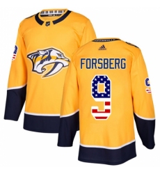 Men's Adidas Nashville Predators #9 Filip Forsberg Authentic Gold USA Flag FashionNHL Jersey