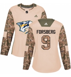 Women's Adidas Nashville Predators #9 Filip Forsberg Authentic Camo Veterans Day Practice NHL Jersey