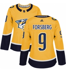 Women's Adidas Nashville Predators #9 Filip Forsberg Authentic Gold Home NHL Jersey