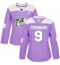 Women's Adidas Nashville Predators #9 Filip Forsberg Authentic Purple Fights Cancer Practice NHL Jersey