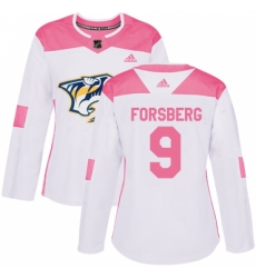 Women's Adidas Nashville Predators #9 Filip Forsberg Authentic White/Pink Fashion NHL Jersey