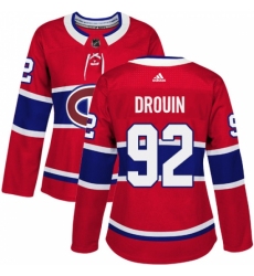 Women's Adidas Montreal Canadiens #92 Jonathan Drouin Authentic Red Home NHL Jersey