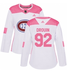 Women's Adidas Montreal Canadiens #92 Jonathan Drouin Authentic White/Pink Fashion NHL Jersey