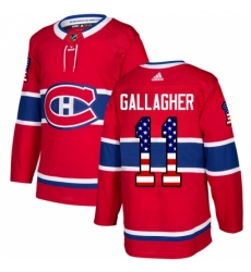 Men's Adidas Montreal Canadiens #11 Brendan Gallagher Authentic Red USA Flag Fashion NHL Jersey