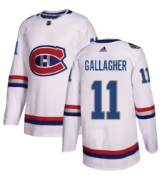 Men's Adidas Montreal Canadiens #11 Brendan Gallagher Authentic White 2017 100 Classic NHL Jersey