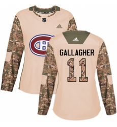 Women's Adidas Montreal Canadiens #11 Brendan Gallagher Authentic Camo Veterans Day Practice NHL Jersey