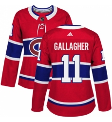 Women's Adidas Montreal Canadiens #11 Brendan Gallagher Authentic Red Home NHL Jersey