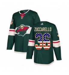 Men's Minnesota Wild #36 Mats Zuccarello Authentic Green USA Flag Fashion Hockey Jersey